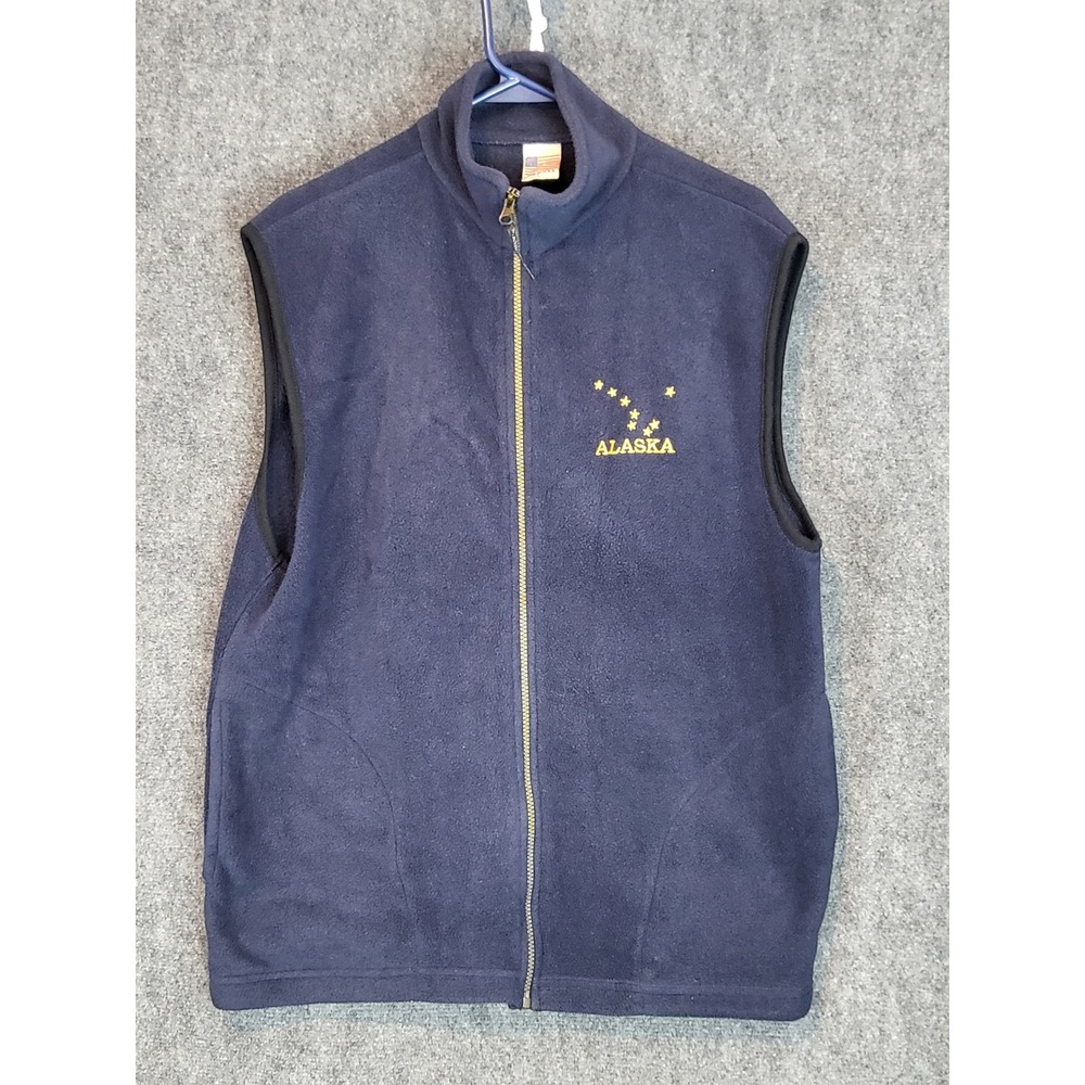 VTG Alaska Fleece Vest Mens Size L Navy‎ Blue Embroidered Sleeveless Made In USA